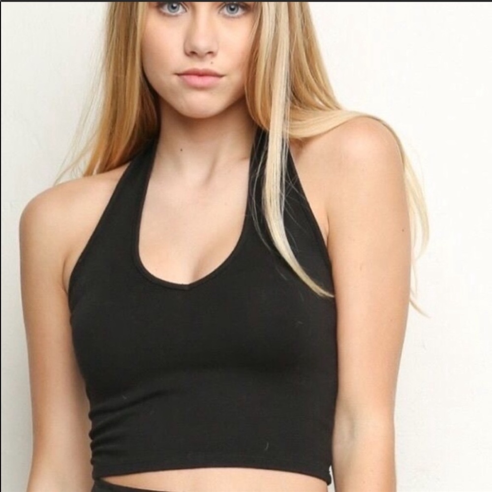 brandy melville black halter crop top